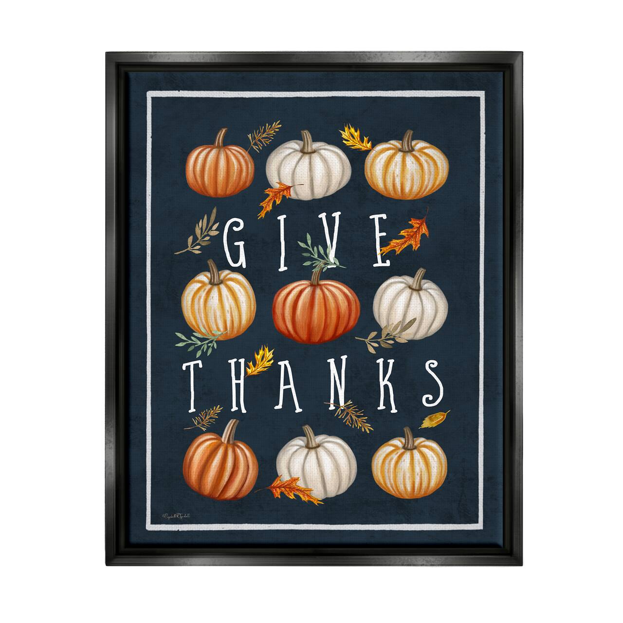 Stupell Industries Give Thanks Autumn Pumpkins Framed Floater Canvas Wall Art